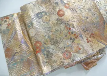 순수 실크 반짝이는 금박 금실의 후쿠로 오비 정장용 GOLD 오비