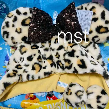 디즈니 미니 팬캡 레오파드 무늬 브라운 베이지