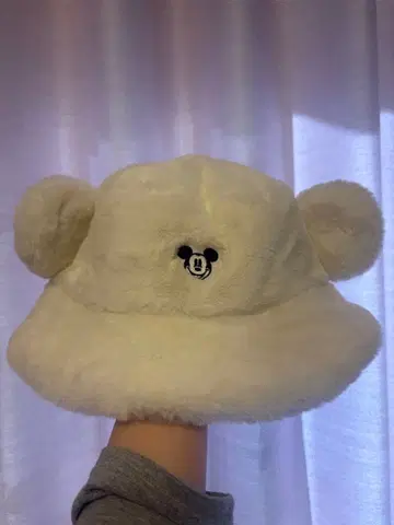 미키마우스 플리스 버킷 햇 화이트