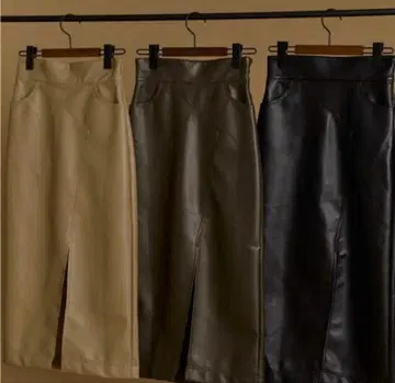 L'Or 로르 가죽 펜슬 스커트 베이지