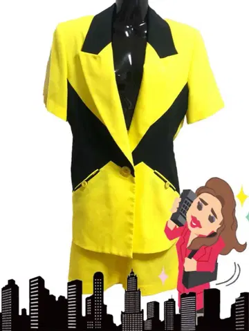 고급 옐로우 컬러 x 블랙 바브리 수트 셋업 9호