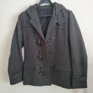 BOYCOTT 후드 부착 더플 코트 그레이 계열 체크