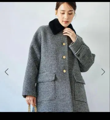 로페 ROPE 울 혼방 블랙 화이트 체크 롱 코트