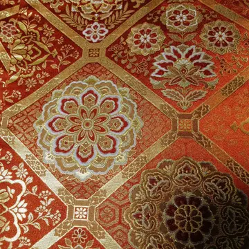 후쿠로 오비 전체 무늬 고전풍 금실과 오렌지 계열 장척