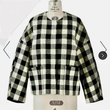 DRAWER 울 블록 체크 리버 노카라 자켓