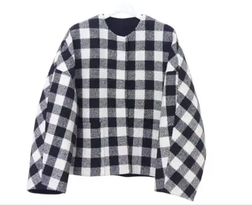 DRAWER 울 블록 체크 리버 노카라 자켓