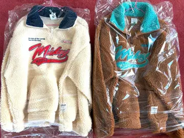 미키 로고 보아 하프 지퍼 블루종 2종 세트 커플룩