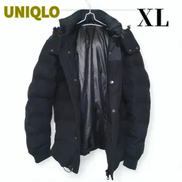 컨디션 최상 유니클로 울 블렌드 다운 자켓 XL 남성용 후드 부착 블랙