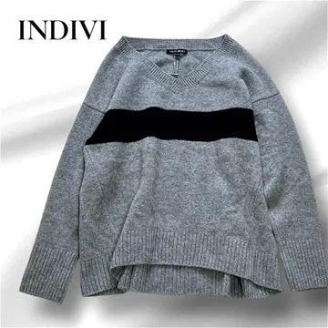 INDIVI 울 x 캐시미어 니트 풀오버 V넥 바이컬러