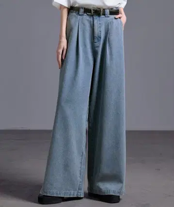 루즈 가공 데님 와이드 데님