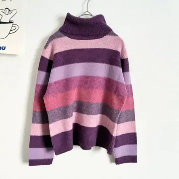 무인양품/MUJI 스타일리시 니트 터틀넥 보더 따뜻한 색감