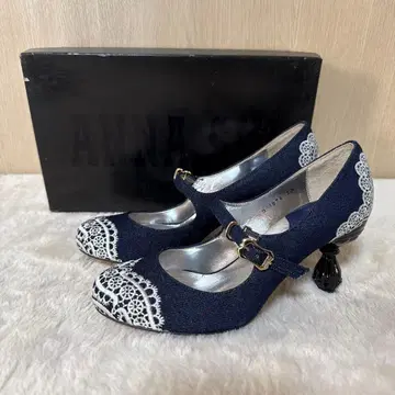 [ 미사용 ] ANNA SUI 데님 원단 레이스 자수 멜리 제인 슈즈