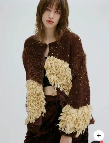 UND MIX YARN PATCHWORK KNIT CARDIGAN