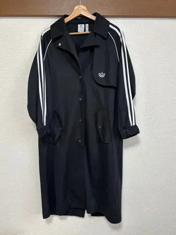 adidas 아디다스 트렌치코트 블랙 3선 트레포일 로고 S