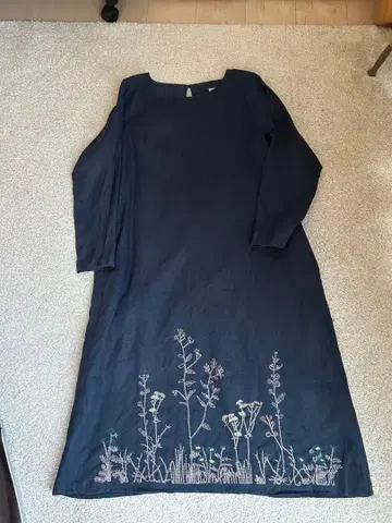 chou chou de maman 꽃무늬 자수 롱 원피스 린넨 100%