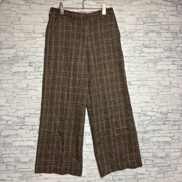BACCA 와이드 팬츠 브라운 계열 체크 울 혼방 M 사이즈 여성용
