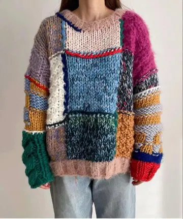 El mar(엘마르) MIX 얀 블로킹 니트 패치워크 니트