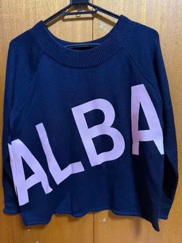 미사용 알바 로사 니트 스웨터 네이비 로고 핑크 ALBA ROSA