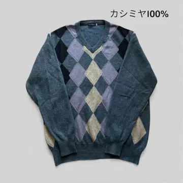 캐시미어 100% 다이아몬드 패턴 니트 스웨터