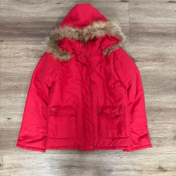 y2k 빨간색 후드 부착 다운 자켓