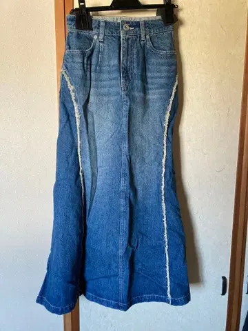 rienda 프린지 머메이드 데님 저스트 허리 스커트 블루