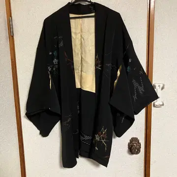 쇼와 레트로 긴 겉옷 블랙 실크