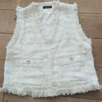 MAISON SPECIAL 화이트 트위드 프린지 베스트