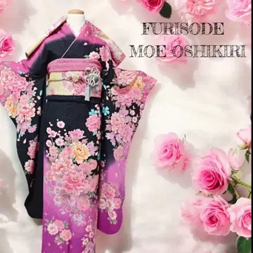 성인식 브랜드 후리소데 풀세트 MOE OSIKIRI 블랙 베이스