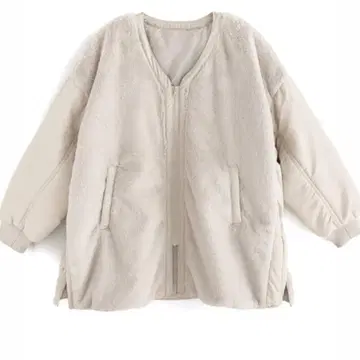 GRL 크림색 퍼 콤비 블루종 F 사이즈