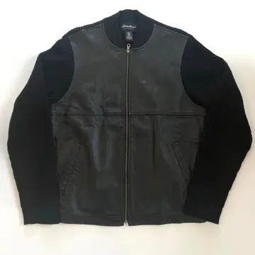 90s 에디 바우어 가죽 자켓 니트 절개 블랙