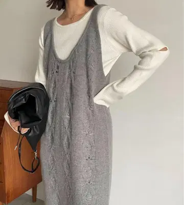 CAPRICIEUX LE'MAGE 시스루 패턴 니트 원피스 피스 그레이