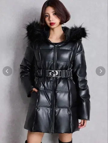 GD 벨트 포함 인조 가죽 롱 다운 코트