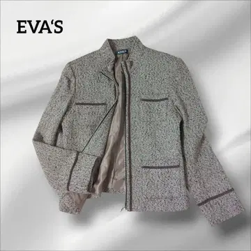 EVA S 트위드 집업 자켓 브라운 스탠다드 칼라