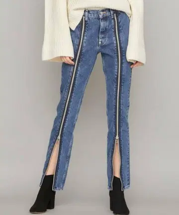 프론트 지퍼 디자인 데님 팬츠