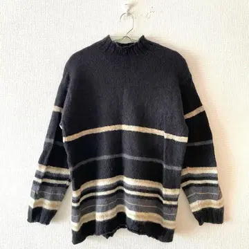 [23KU] 니트 스웨터 보더 무늬 울 혼방 하이넥 긴팔 46