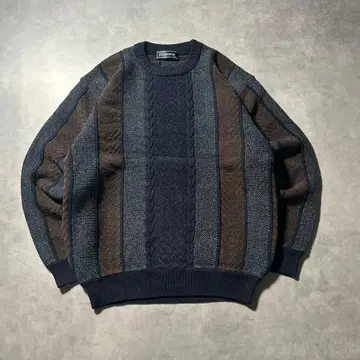 빈티지 스트라이프 네이비 레트로 아트 패턴 디자인 니트