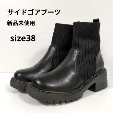 사이드 고어 부츠 이소재 와이드 힐 통굽 삭스 부츠 38size 블랙