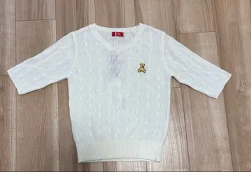 POLO 베어 화이트 케이블 니트 반팔 M