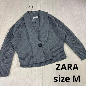 ZARA 그레이 케이블 니트 가디건 M 숏 기장