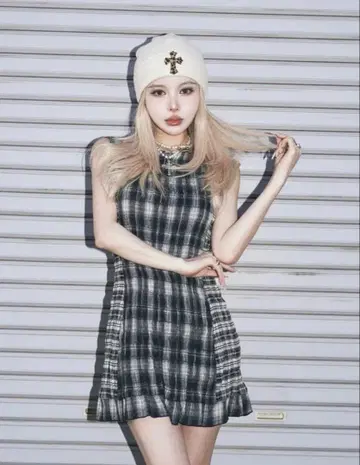 다리치 체크 콤비 미니 원피스 FREE