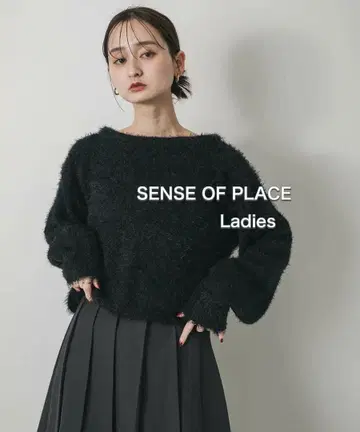 [새상품급] SENSE OF PLACE 크롭 샤기 스웨터 블랙