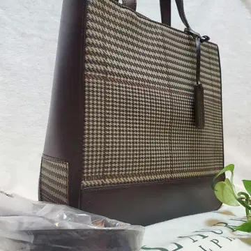 새상품급 랄프 로렌 하운드투스 체크 패턴 핸드백 가죽 비즈니스 남녀 공용