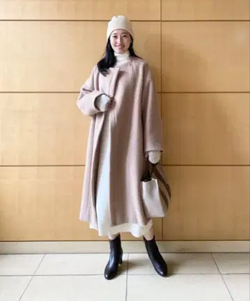 Demi-Luxe BEAMS 노카라 샤기 코트 알파카 혼방 베이지 38