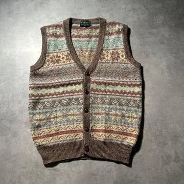 빈티지 싸개 버튼 노르딕 무늬 레트로 베이지 니트 베스트