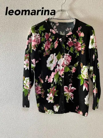 레오마리나 leomarina 꽃무늬 긴팔 가디건 올 패턴 리브 소매 겉옷