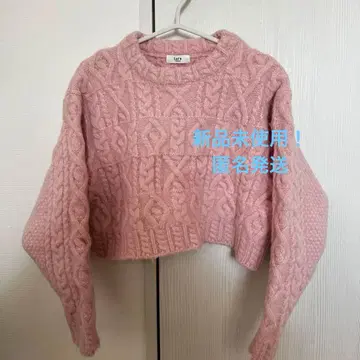 핑크 케이블 크롭 스웨터