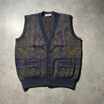 빈티지 네이비 모드 유럽인 아트 패턴 니트 베스트