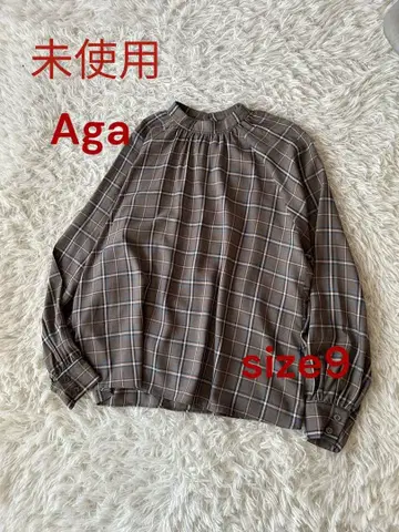 미사용 아가일 체크 무늬 스탠드 넥 블라우스 15,000엔