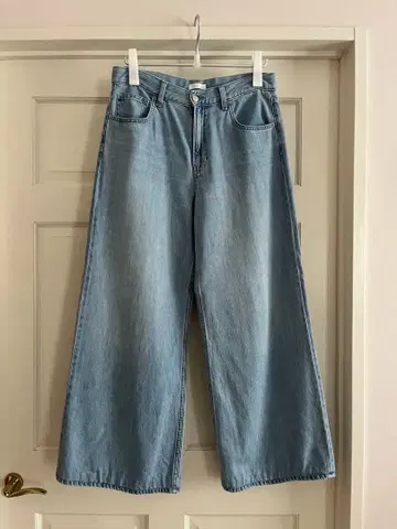 유니클로 드레이프 와이드 플레어 청바지 28 블루