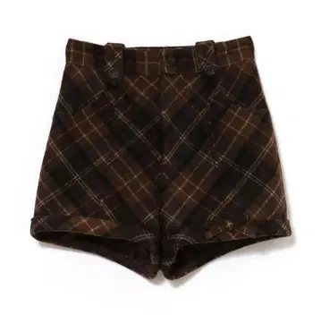 andmary 리본 체크 미니 팬츠 브라운